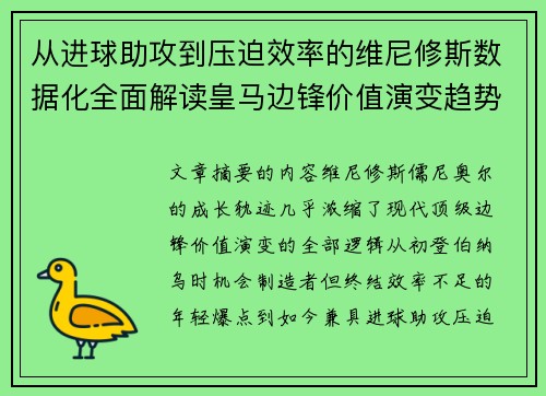 从进球助攻到压迫效率的维尼修斯数据化全面解读皇马边锋价值演变趋势 从进球助攻到压迫效率的维尼修斯数据化全面解读皇马边锋价值演变趋势